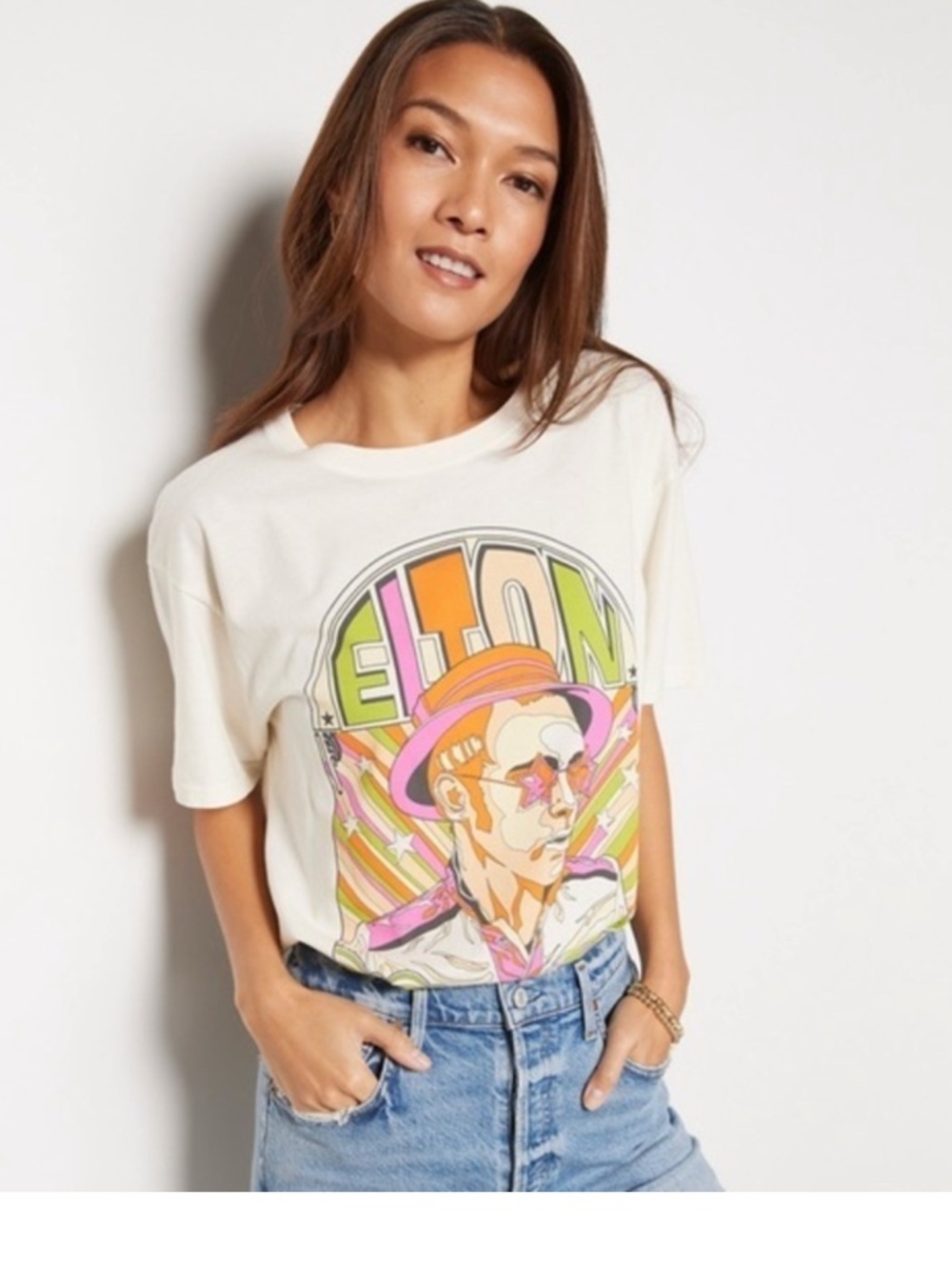 Daydreamer Cream Elton John Portrait Graphic Tee 100% Cotton Size Small
